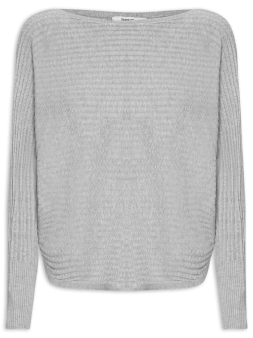 Suéter Feminino Tricot Oversized Texturizado - Cinza