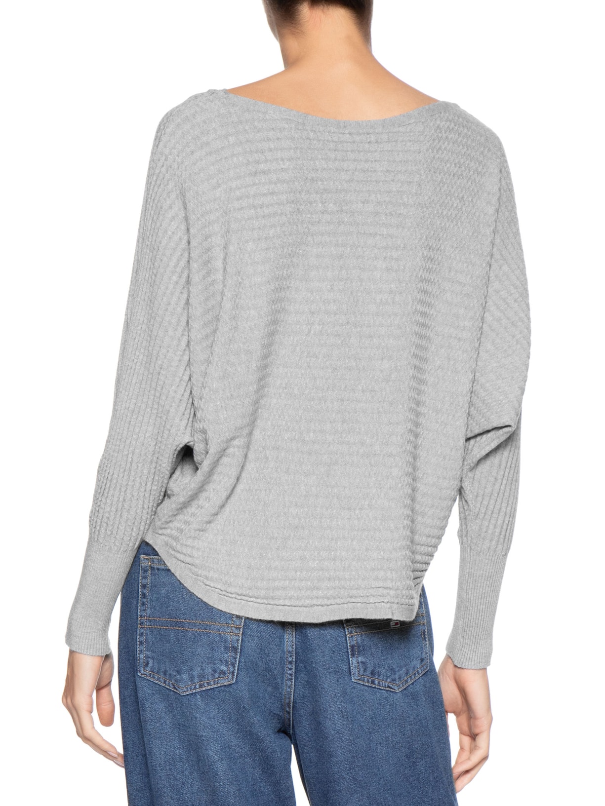 Suéter Feminino Tricot Oversized Texturizado Cinza Basiq