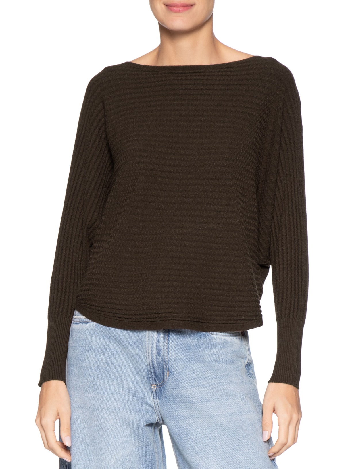 Suéter Feminino Tricot Oversized Texturizado Marrom Basiq