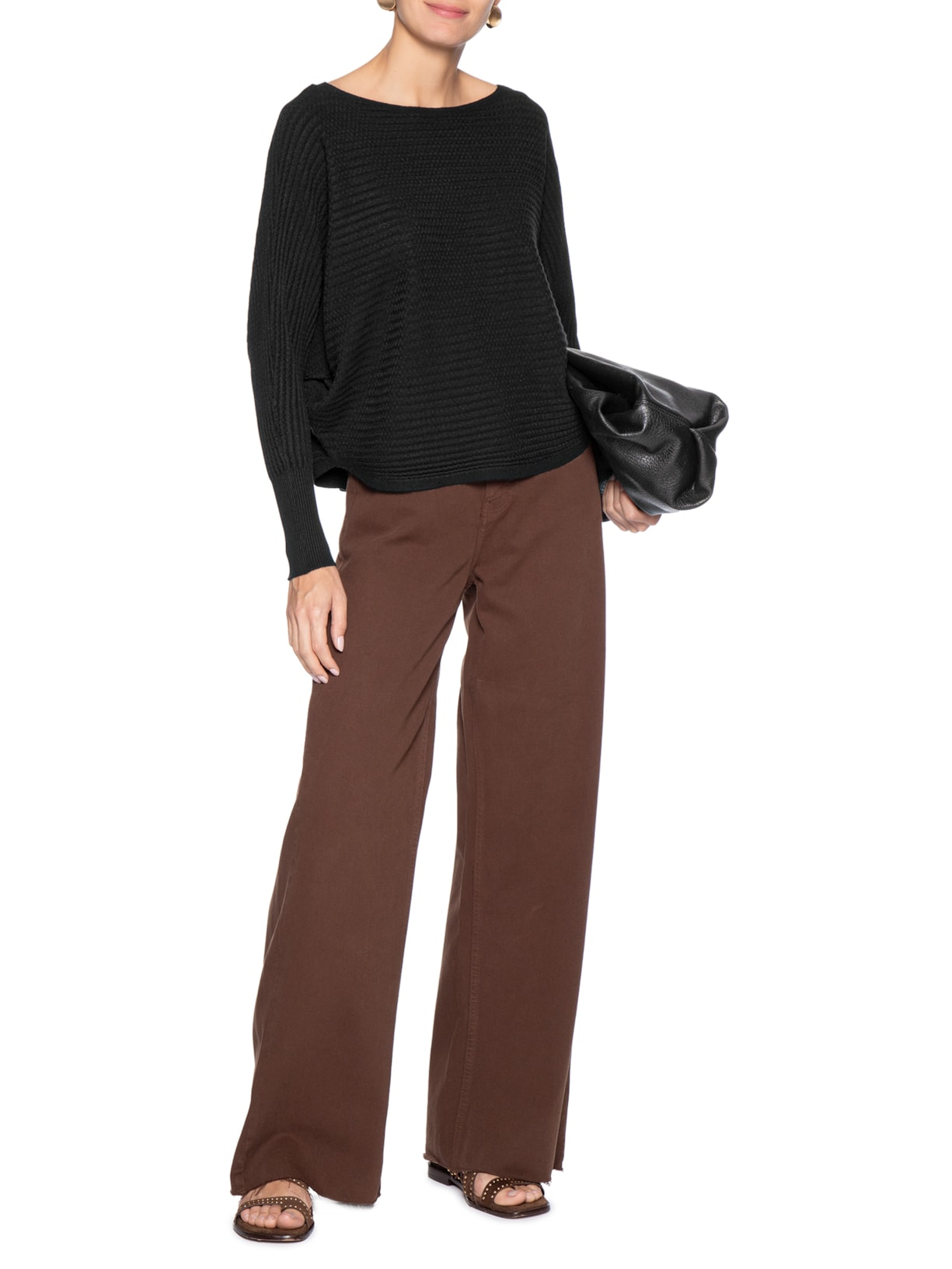 Suéter Feminino Tricot Oversized Texturizado Preto Basiq