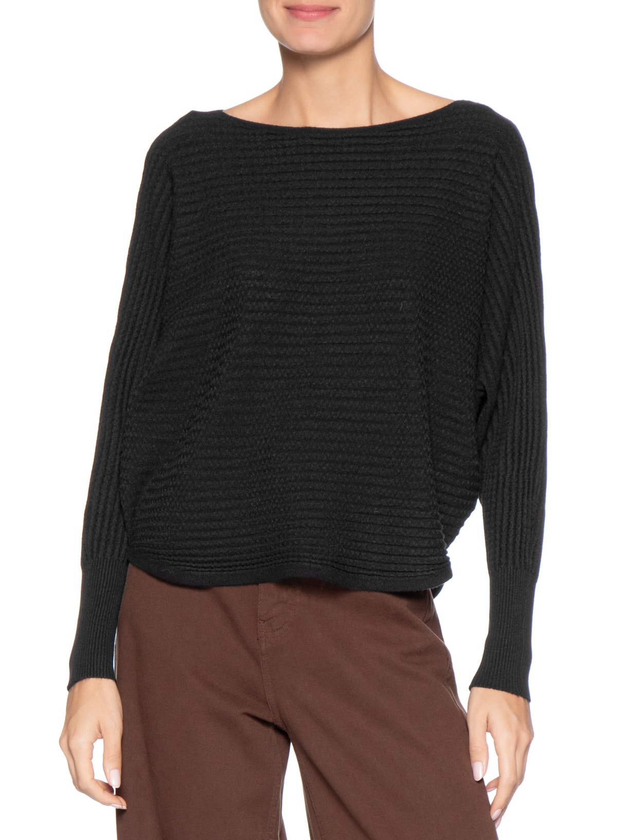 Suéter Feminino Tricot Oversized Texturizado Preto Basiq