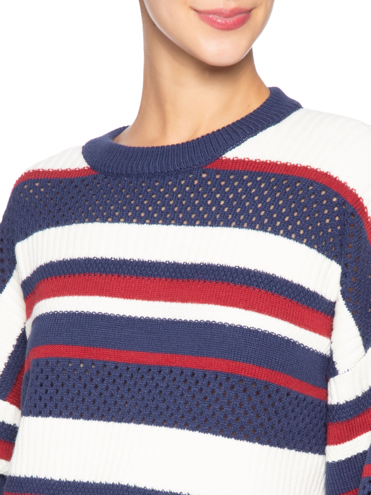 Suéter Feminino Tricot Textura Listra Magia Azul Farm