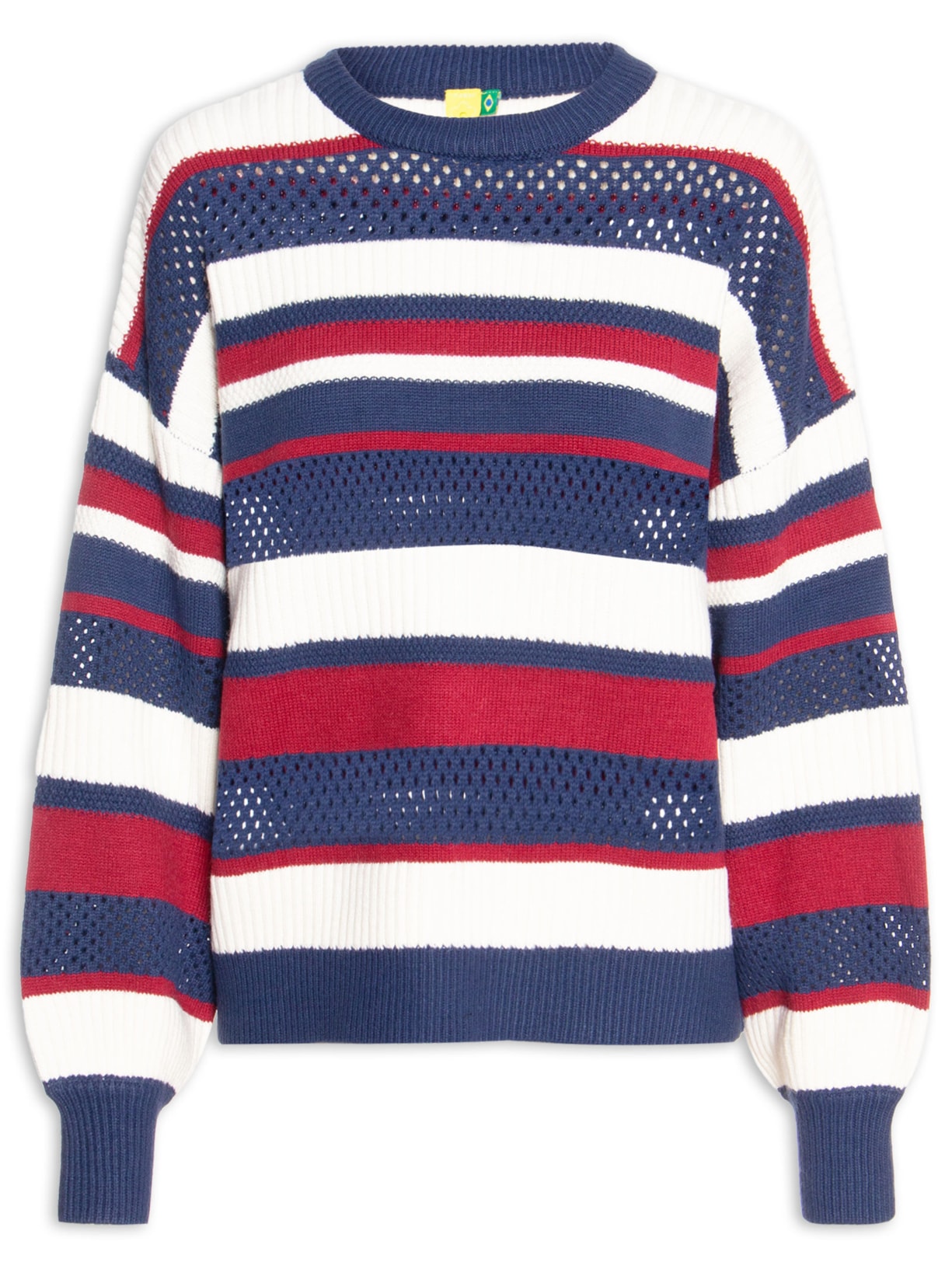 Suéter Feminino Tricot Textura Listra Magia Azul Farm