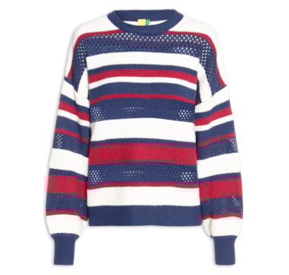 Suéter Feminino Tricot Textura Listra Magia - Azul