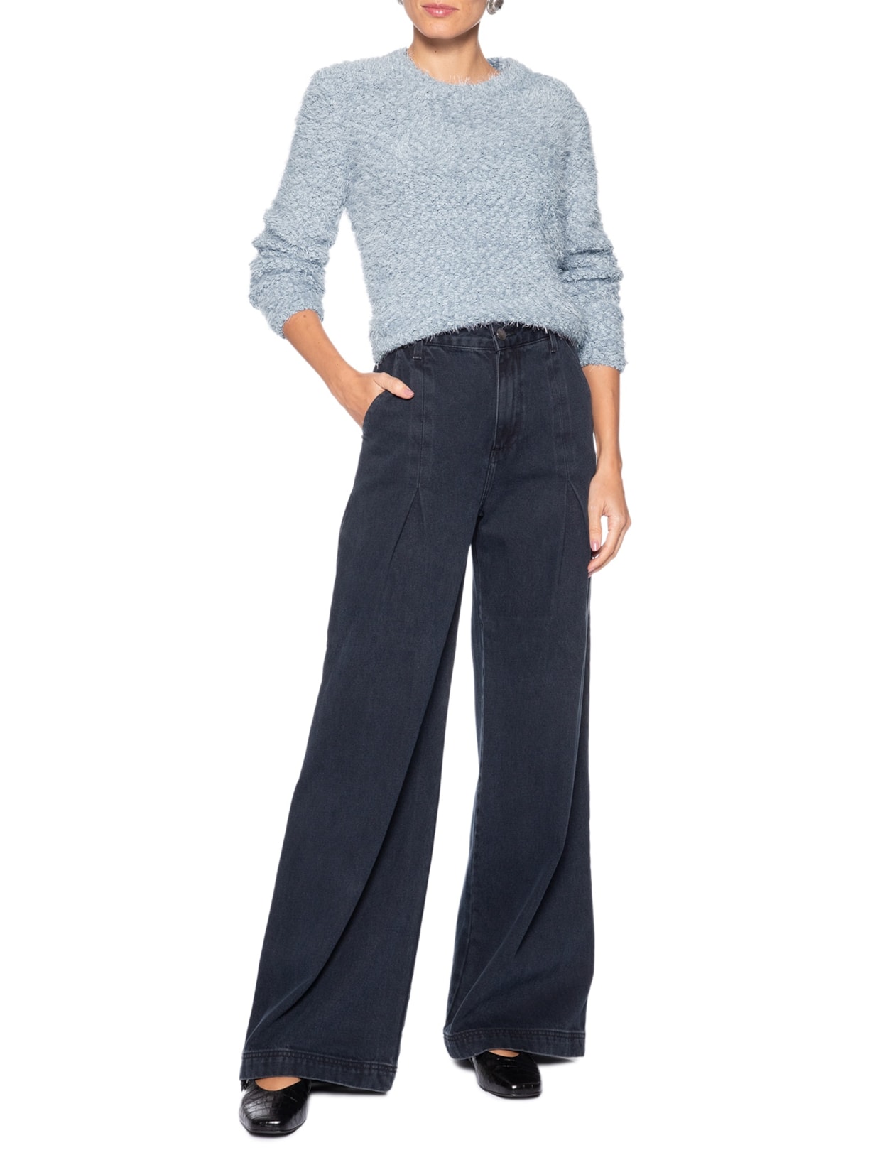 Suéter Feminino Tricot Texturizado  Azul Basiq