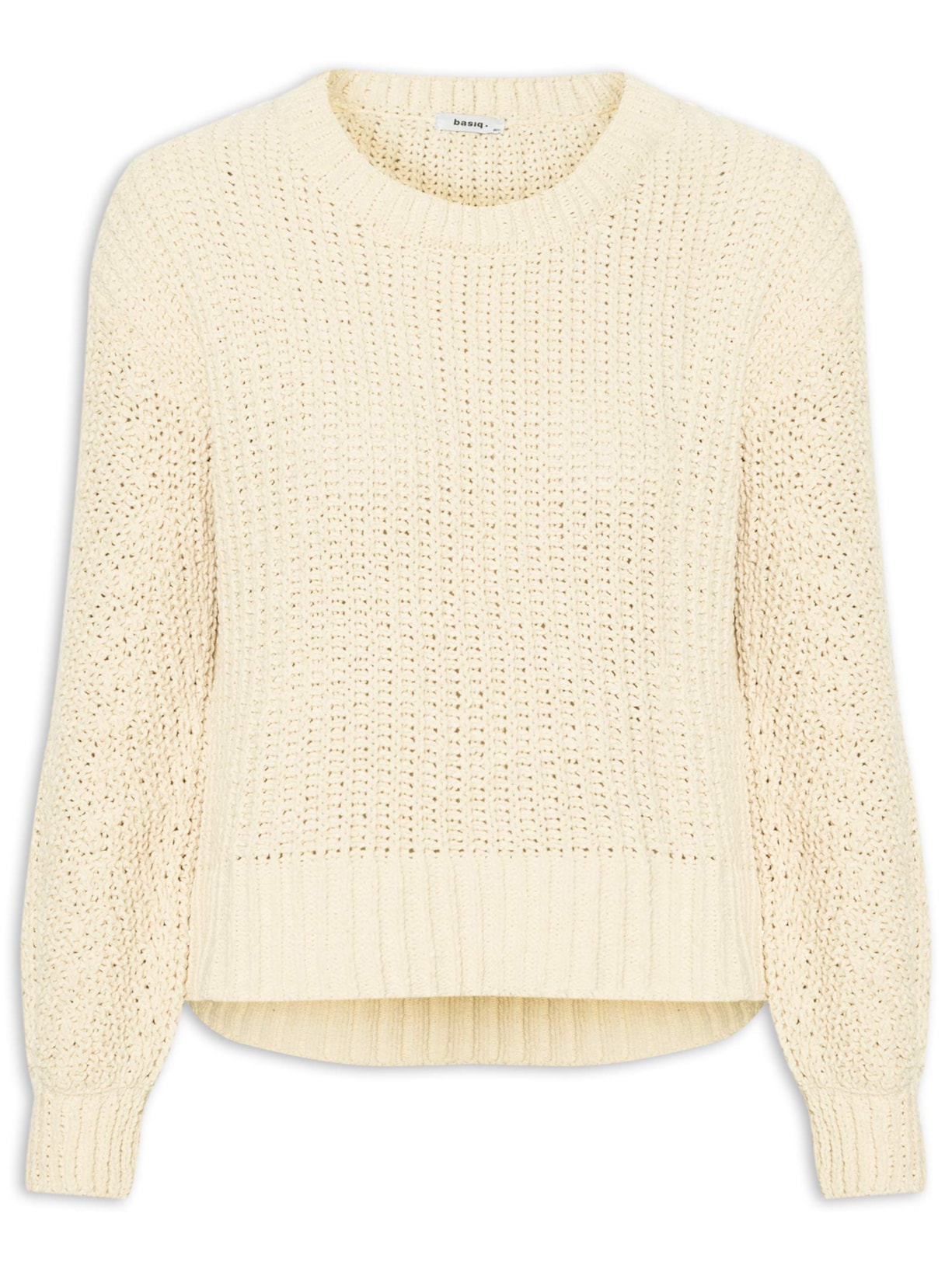 Suéter Feminino Tricot Texturizado Curto - Bege