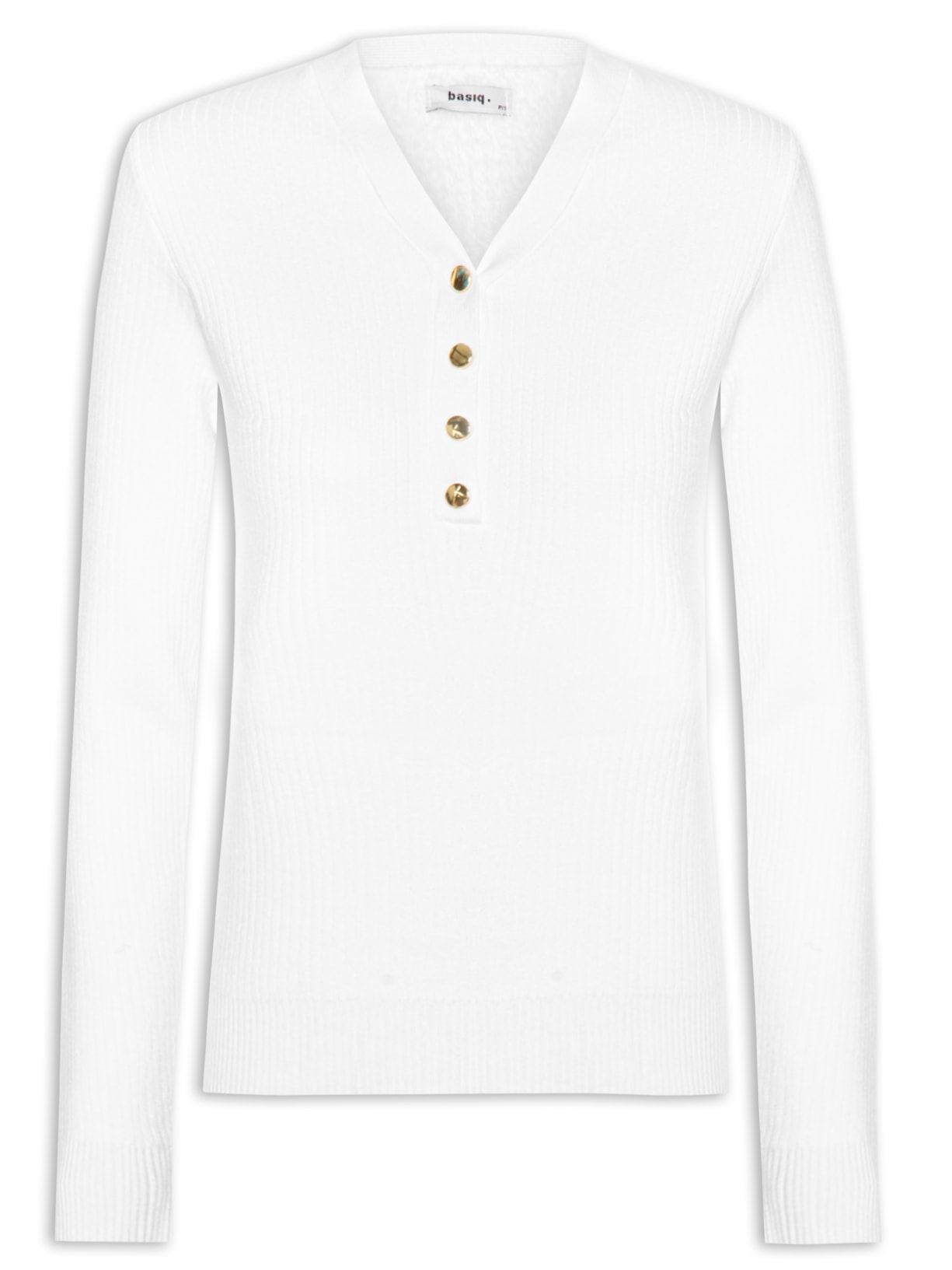 Suéter Feminino Tricot Texturizado Decote em V - Branco