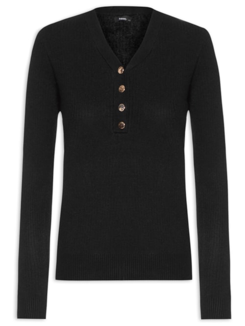 Suéter Feminino Tricot Texturizado Decote em V - Preto