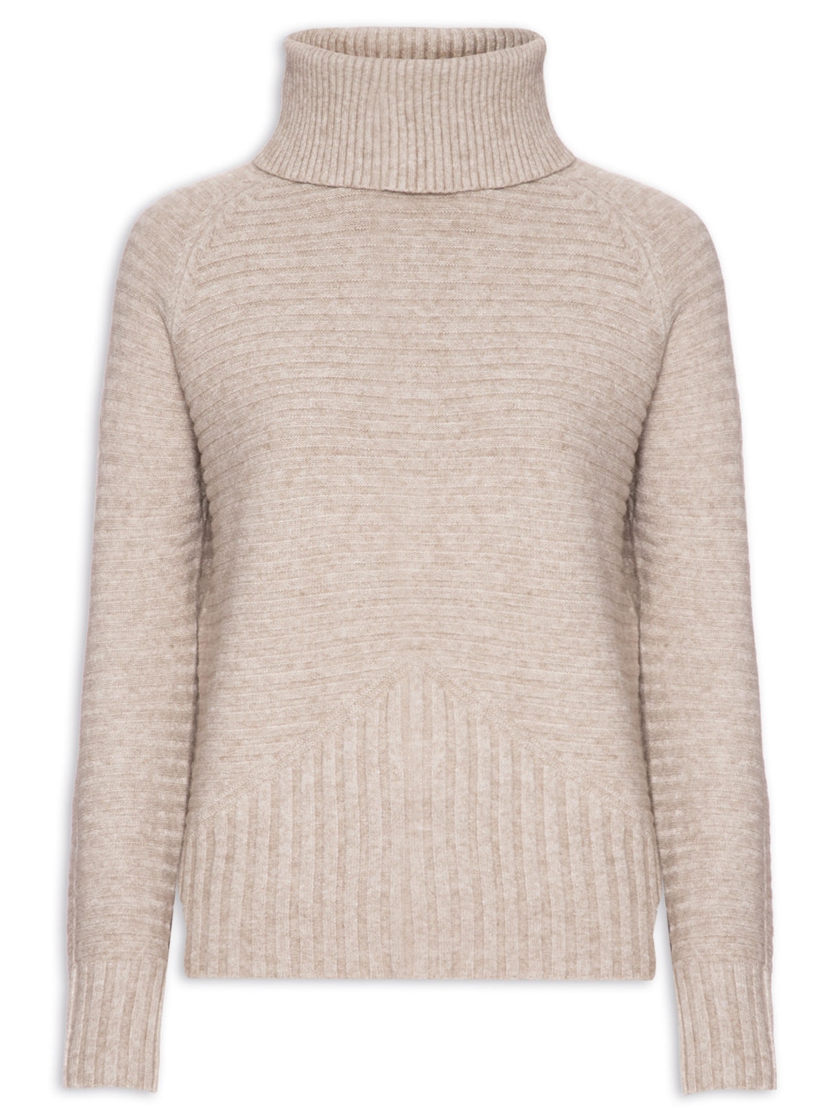 Suéter Feminino Tricot Texturizado Gola Alta - Bege