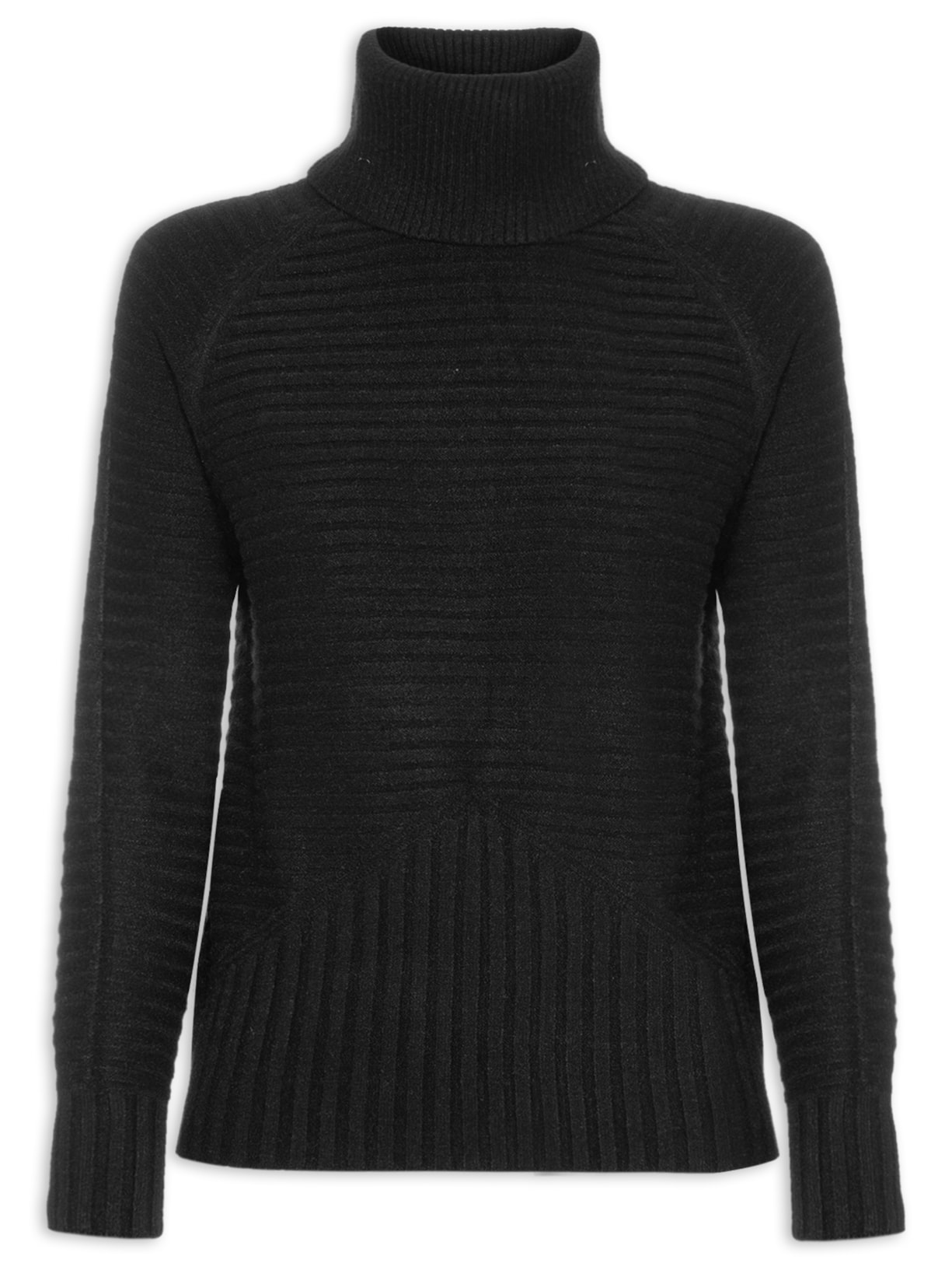 Suéter Feminino Tricot Texturizado Gola Alta - Preto