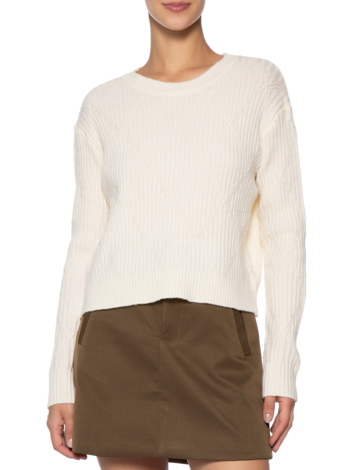 Suéter Feminino Tricot Texturizado  Off White Basiq