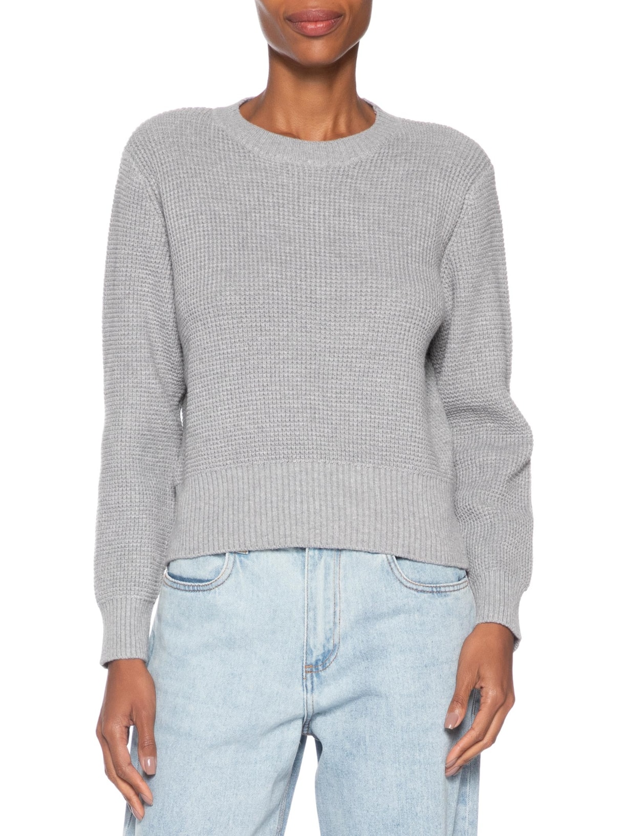 Suéter Feminino Tricot Texturizado Oversized Cinza Basiq