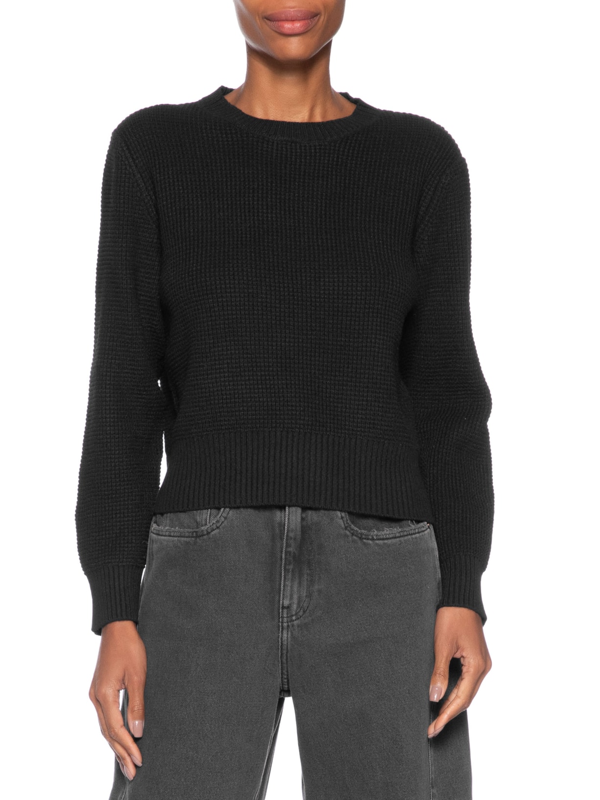 Suéter Feminino Tricot Texturizado Oversized Preto Basiq