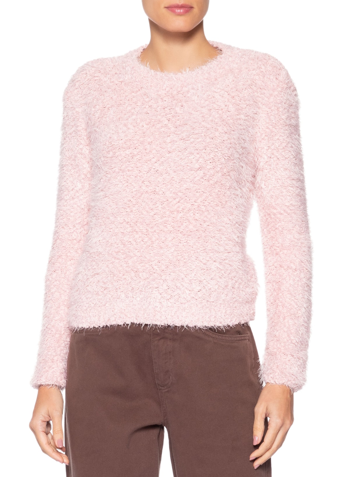 Suéter Feminino Tricot Texturizado  Rosa Basiq