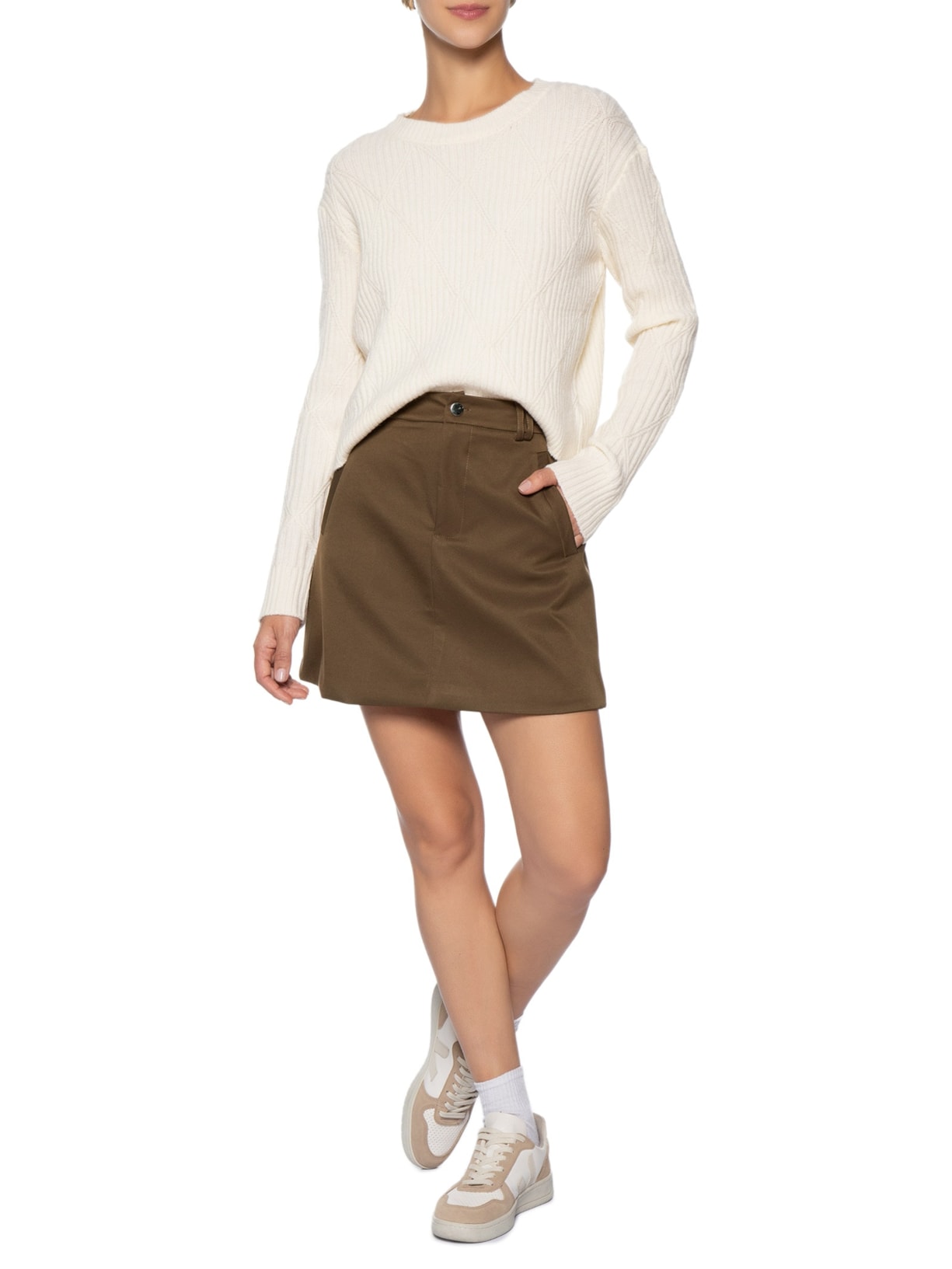 Suéter Feminino Tricot Texturizado  – Off White Basiq