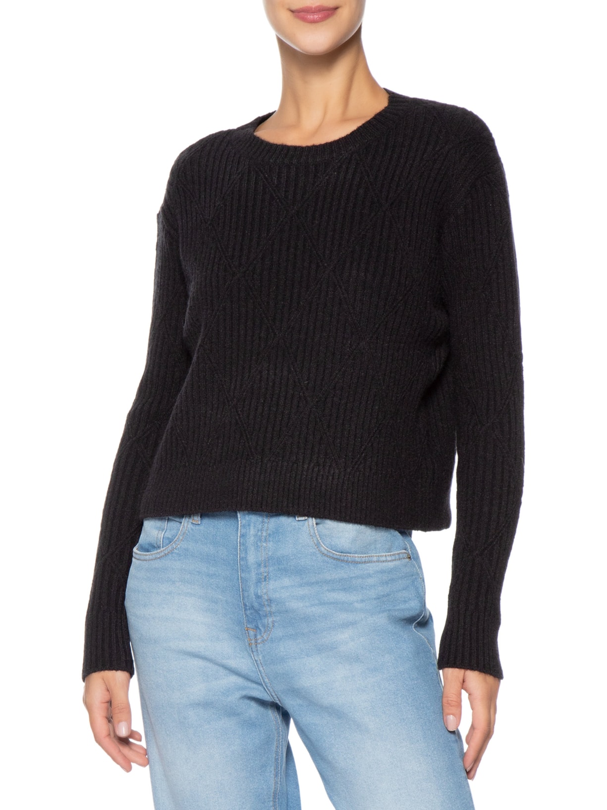 Suéter Feminino Tricot Texturizado  – Preto Basiq