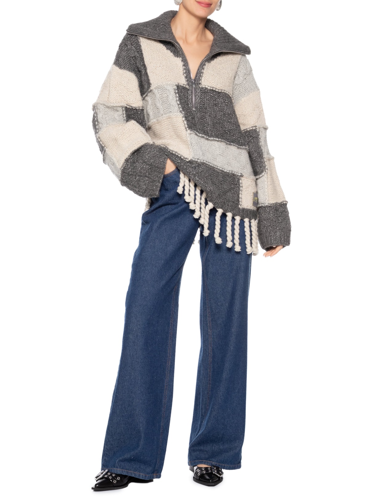 Suéter Feminino Wool Cotton Bubble Cinza Ganni