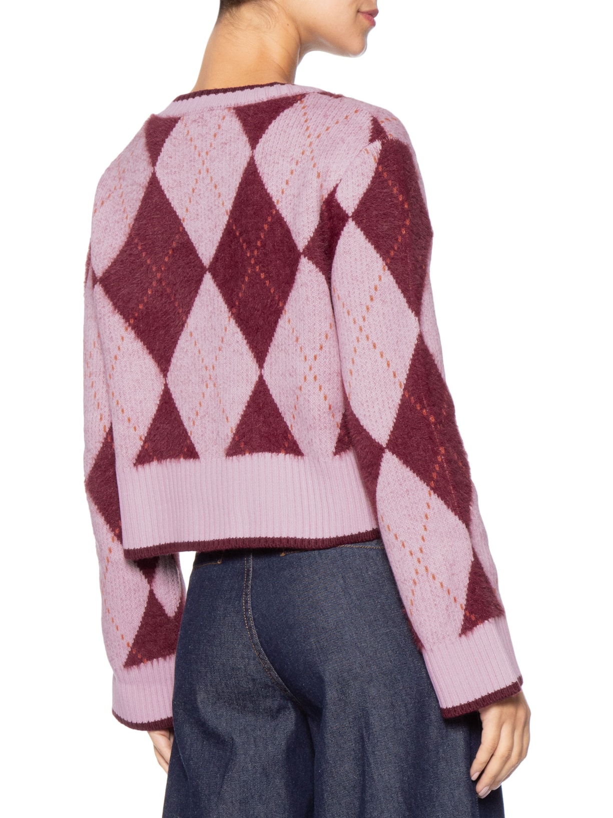 Suéter Feminino Xadrez Em Tricot Rosa '2Essential
