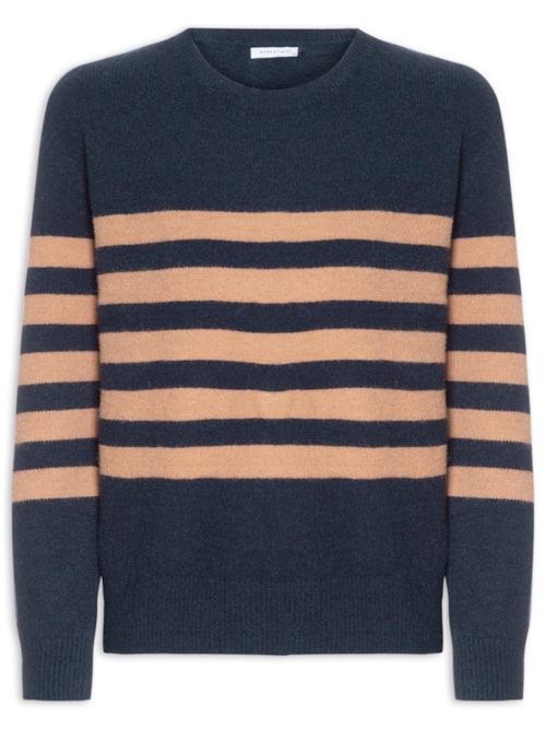 Suéter Listrado Feminino Em Tricot - Azul