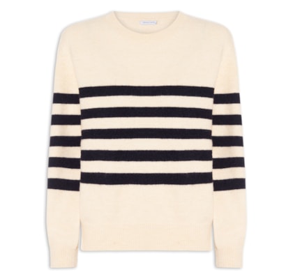 Suéter Listrado Feminino Em Tricot  - Bege