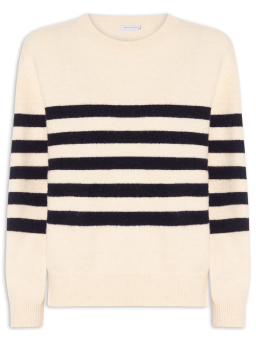 Suéter Listrado Feminino Em Tricot - Bege