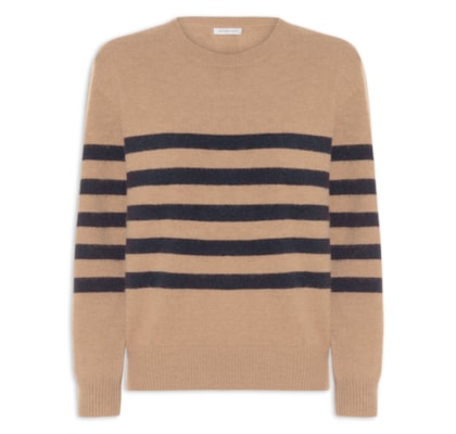 Suéter Listrado Feminino Em Tricot  - Marrom