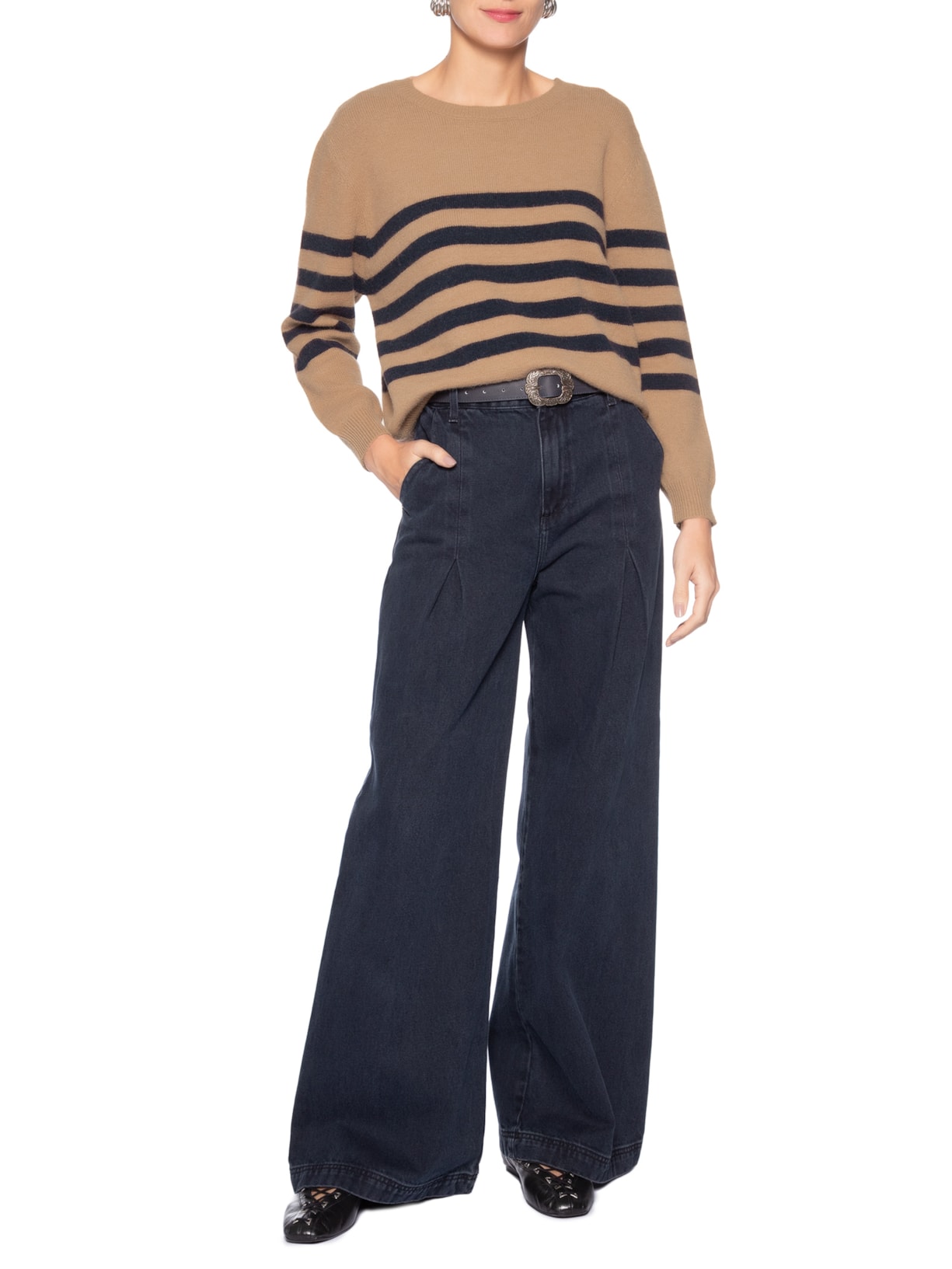 Suéter Listrado Feminino Em Tricot  Marrom Market 33