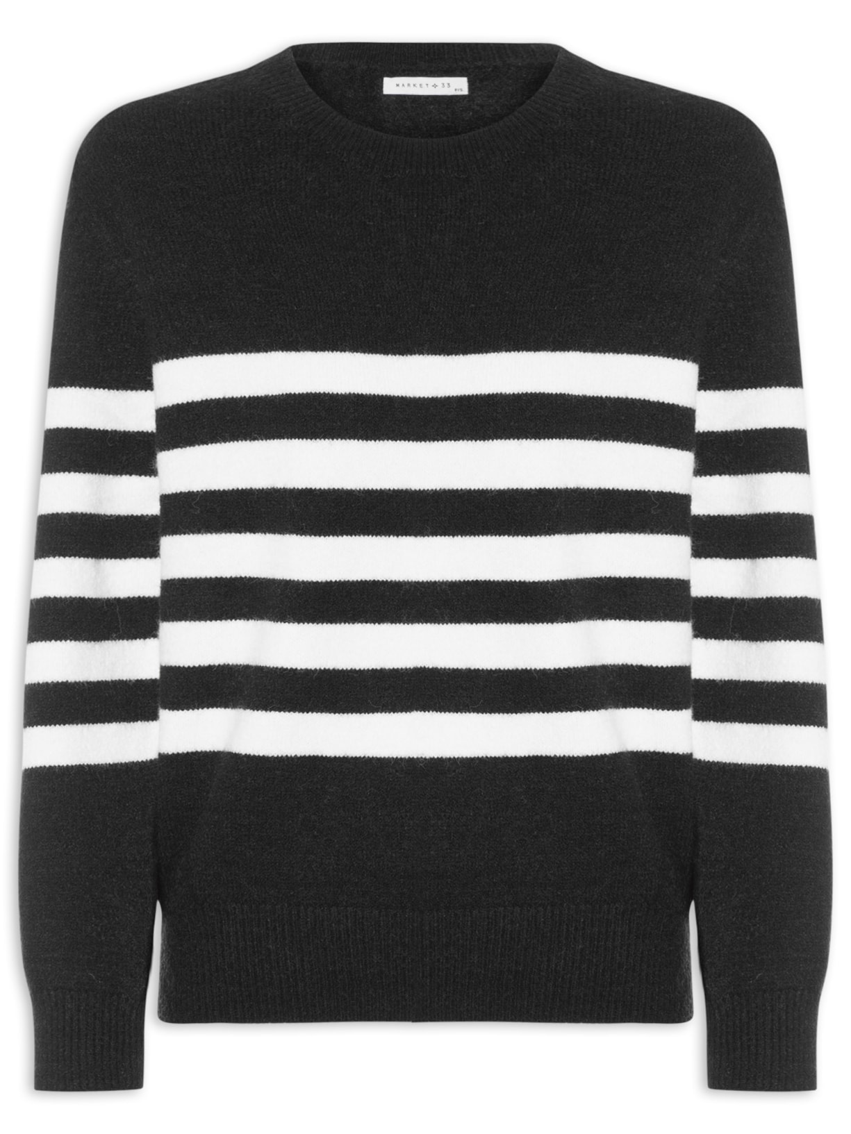 Suéter Listrado Feminino Em Tricot - Preto