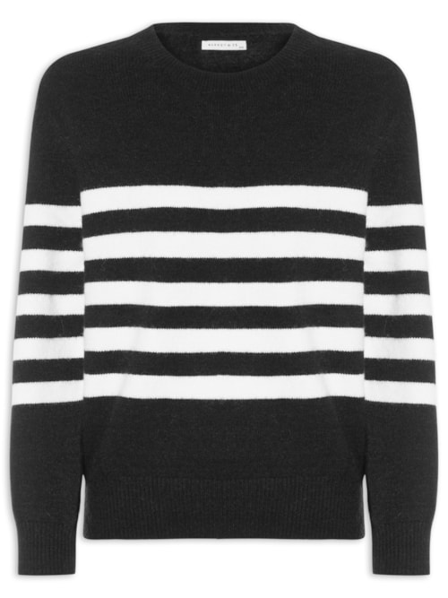 Suéter Listrado Feminino Em Tricot - Preto
