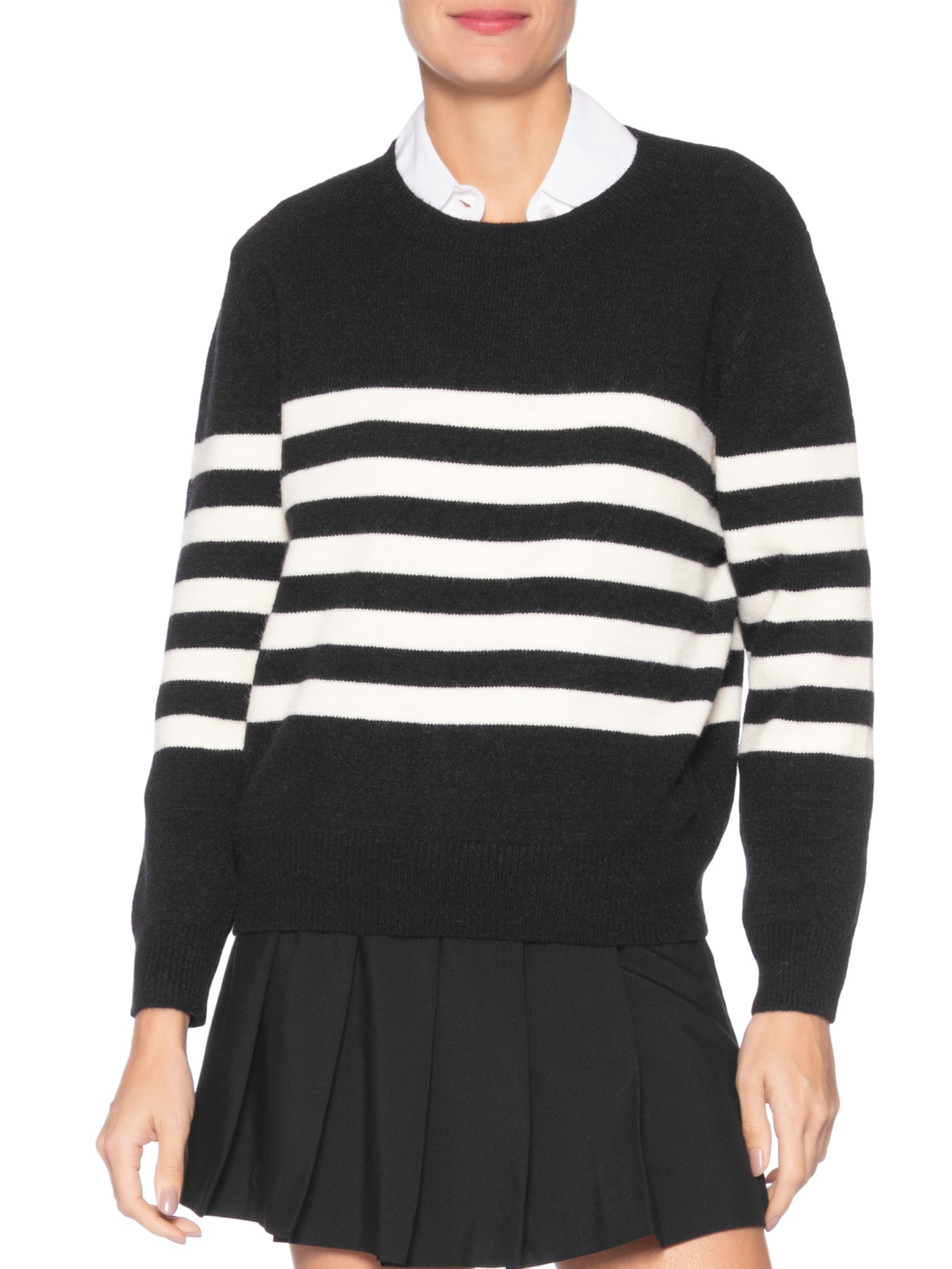 Suéter Listrado Feminino Em Tricot  Preto Market 33