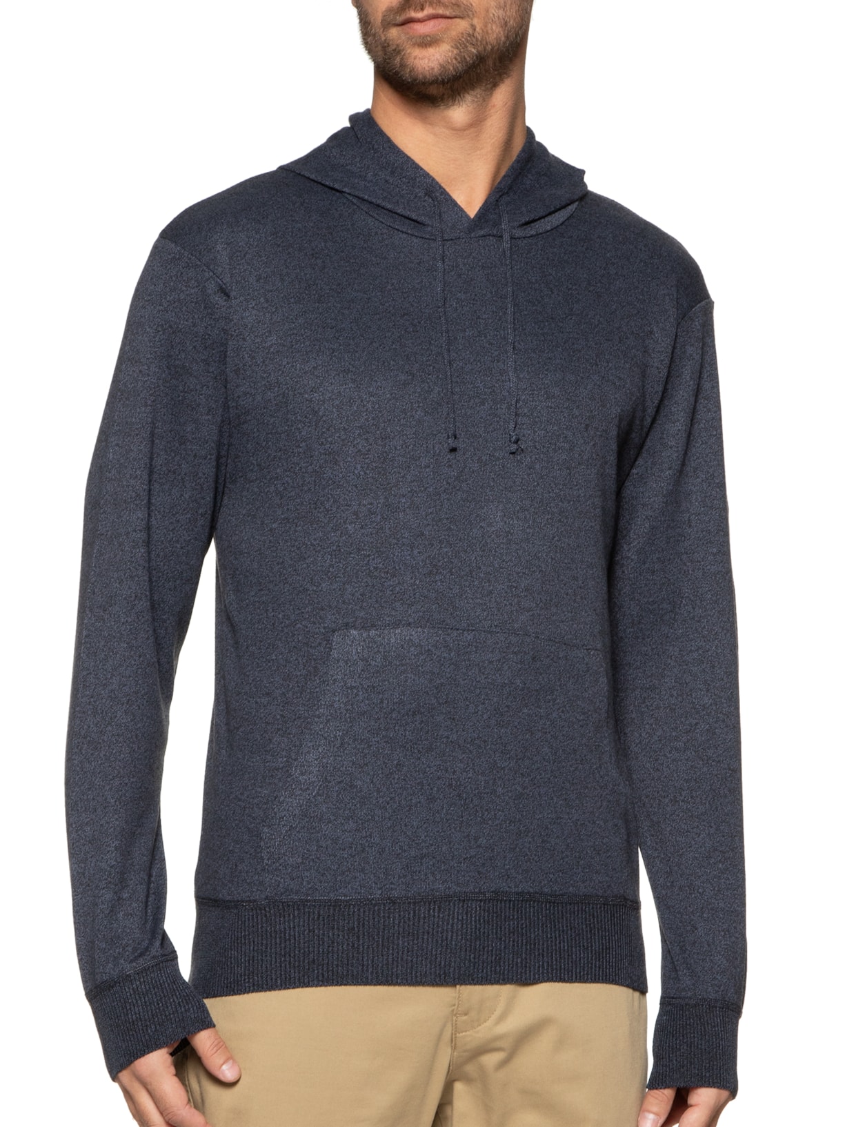 Suéter Masculina Tricot Com Bolso Canguru e Gorro Azul Basiq Men