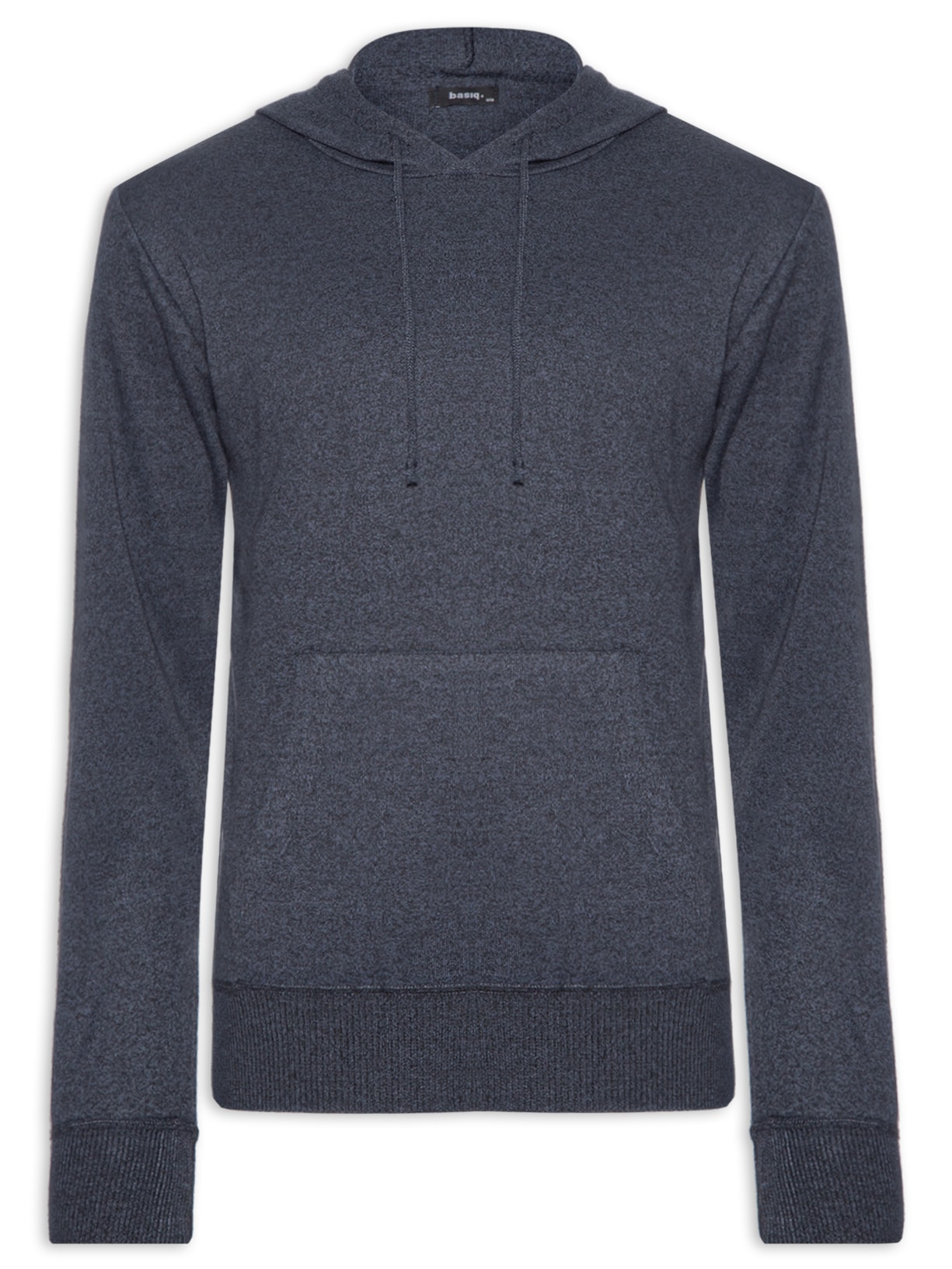 Suéter Masculina Tricot Com Bolso Canguru e Gorro Azul Basiq Men