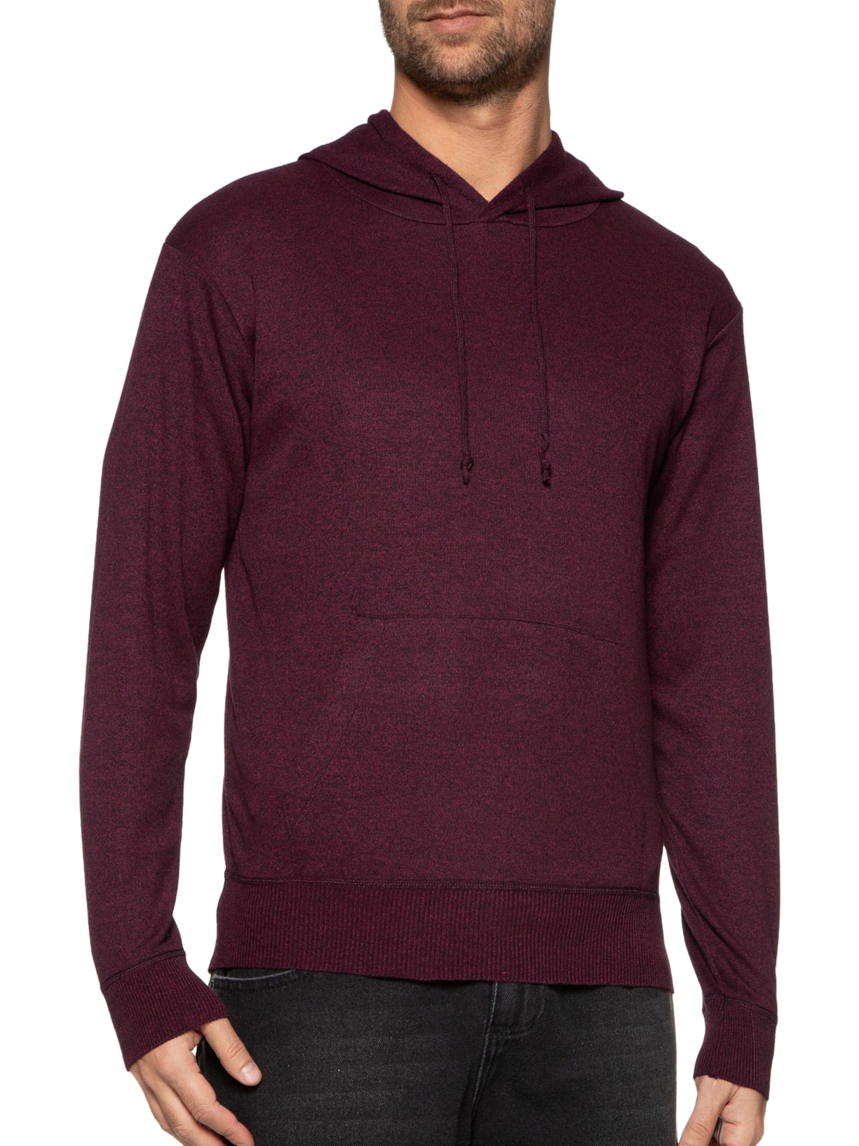 Suéter Masculina Tricot Com Bolso Canguru e Gorro Vermelho Basiq Men
