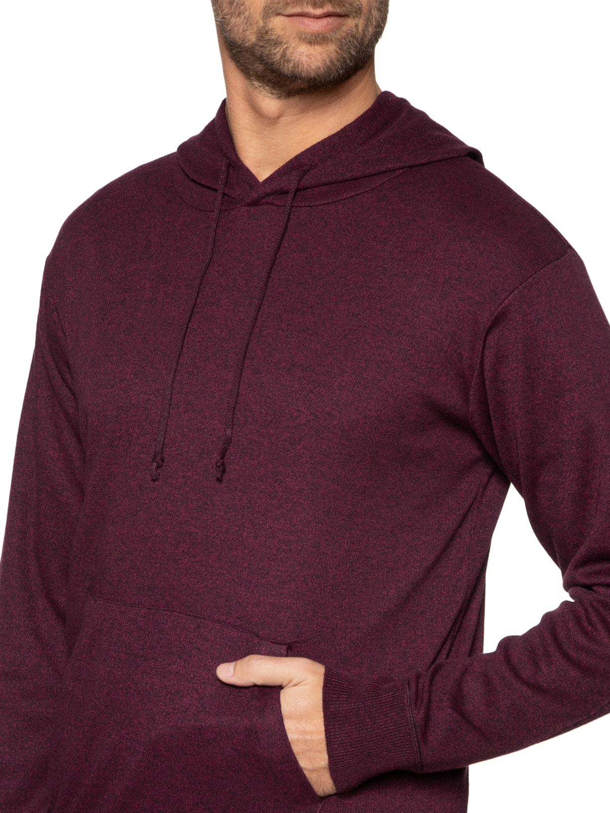Suéter Masculina Tricot Com Bolso Canguru e Gorro Vermelho Basiq Men
