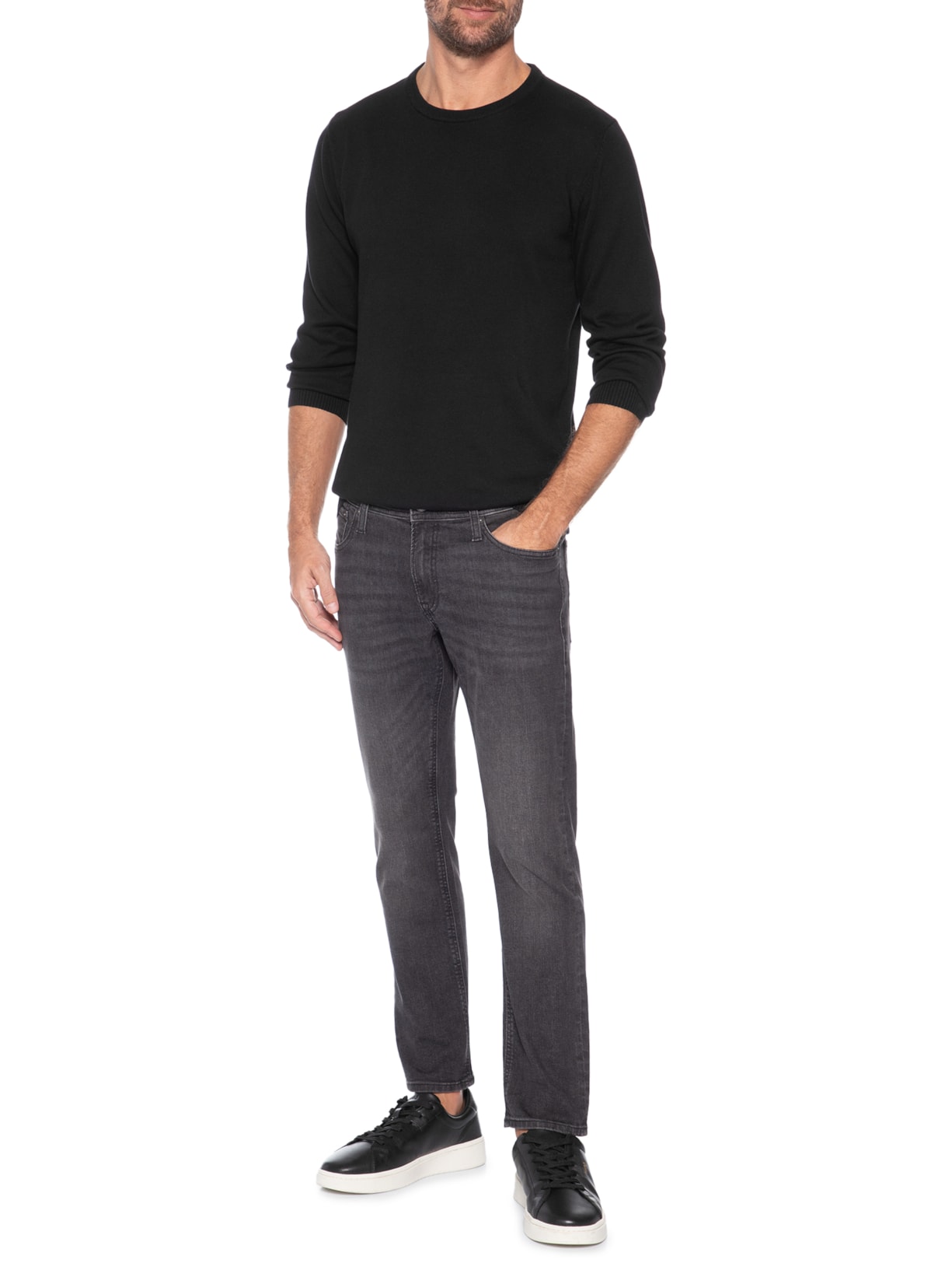 Suéter Masculino Básico Algodão Orgânico Preto Jack & Jones