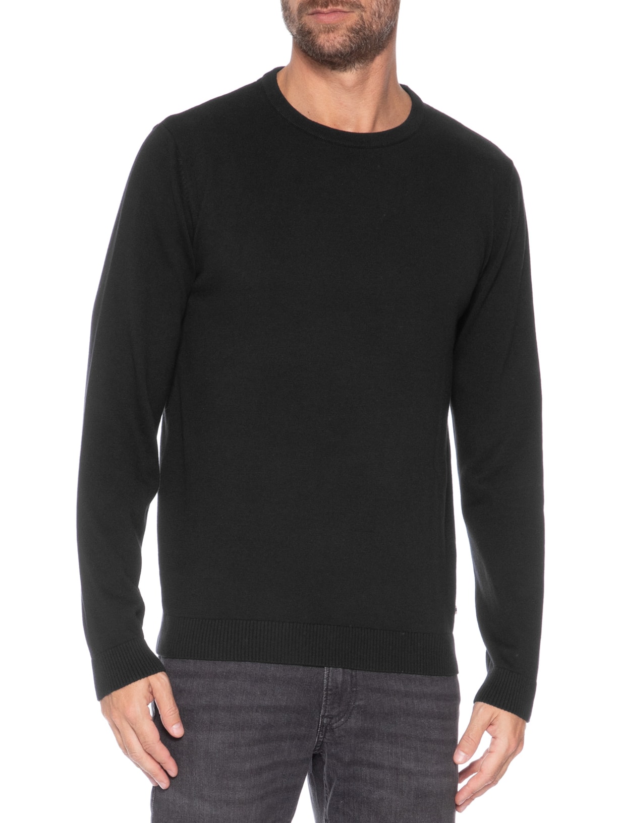Suéter Masculino Básico Algodão Orgânico Preto Jack & Jones