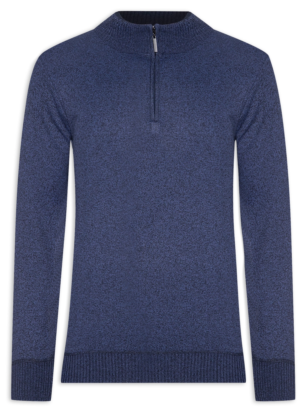 Suéter Masculino Básico Com Meio Zíper - Azul