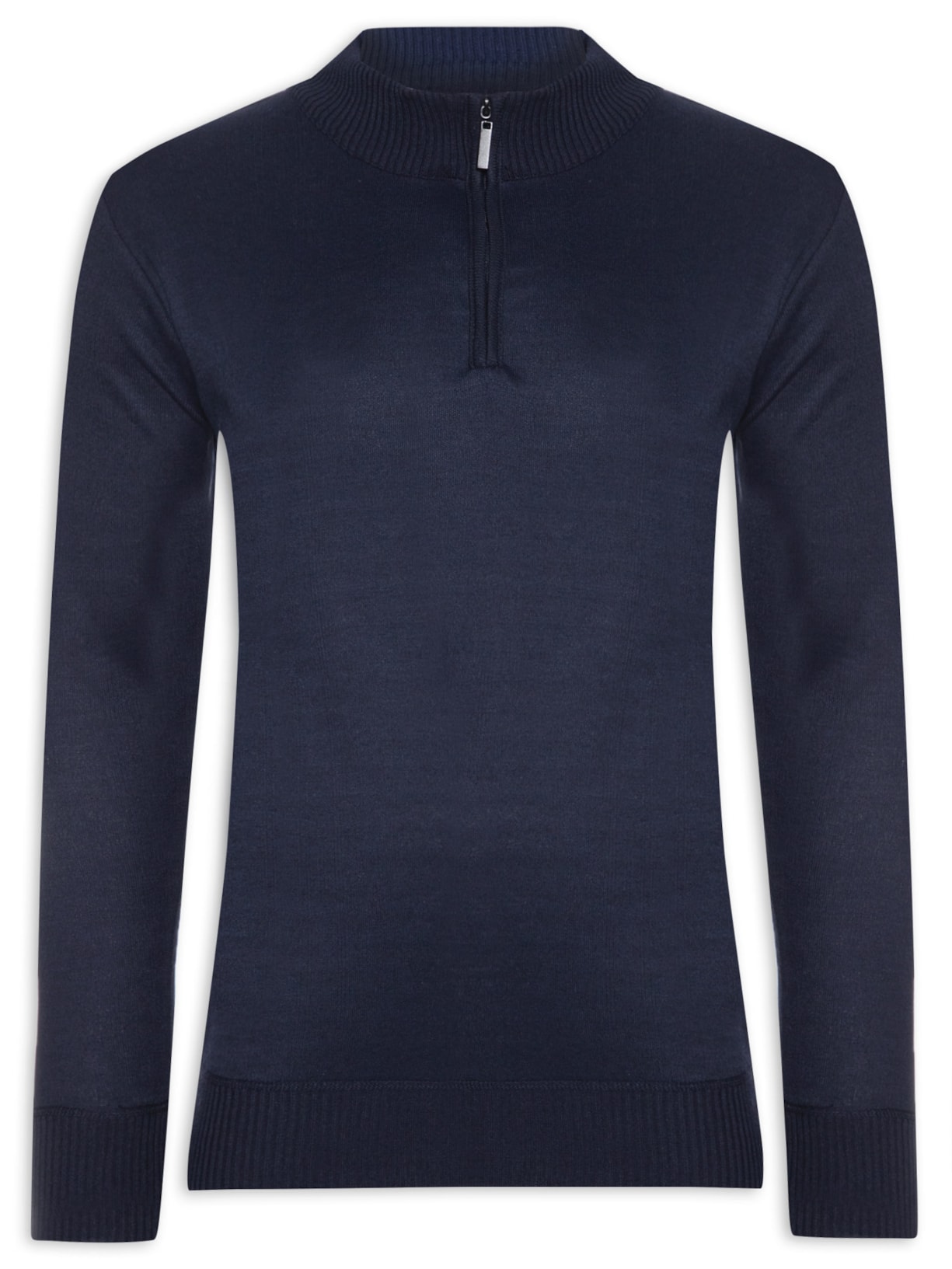 Suéter Masculino Básico Com Meio Zíper - Azul