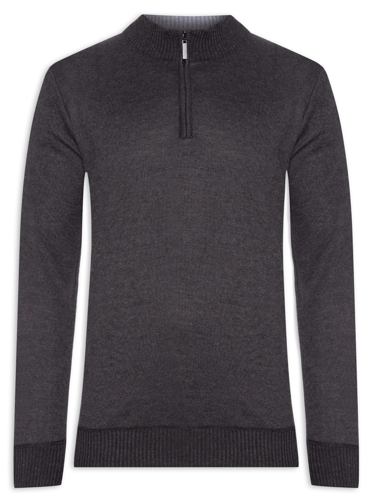 Suéter Masculino Básico Com Meio Zíper - Cinza
