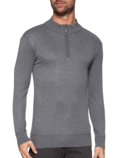 Suéter Masculino Básico Com Meio Zíper - Cinza by '2 ESSENTIAL