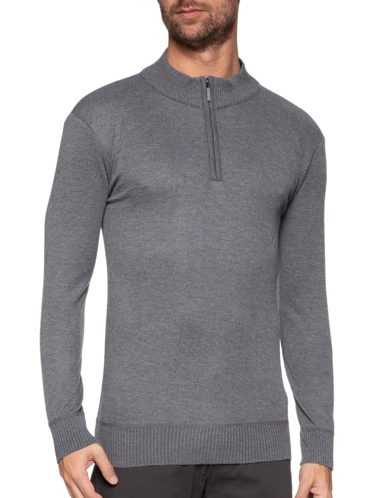 Suéter Masculino Básico Com Meio Zíper - Cinza by '2 ESSENTIAL
