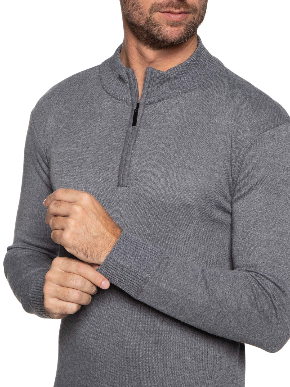 Suéter Masculino Básico Com Meio Zíper - Cinza by '2 ESSENTIAL