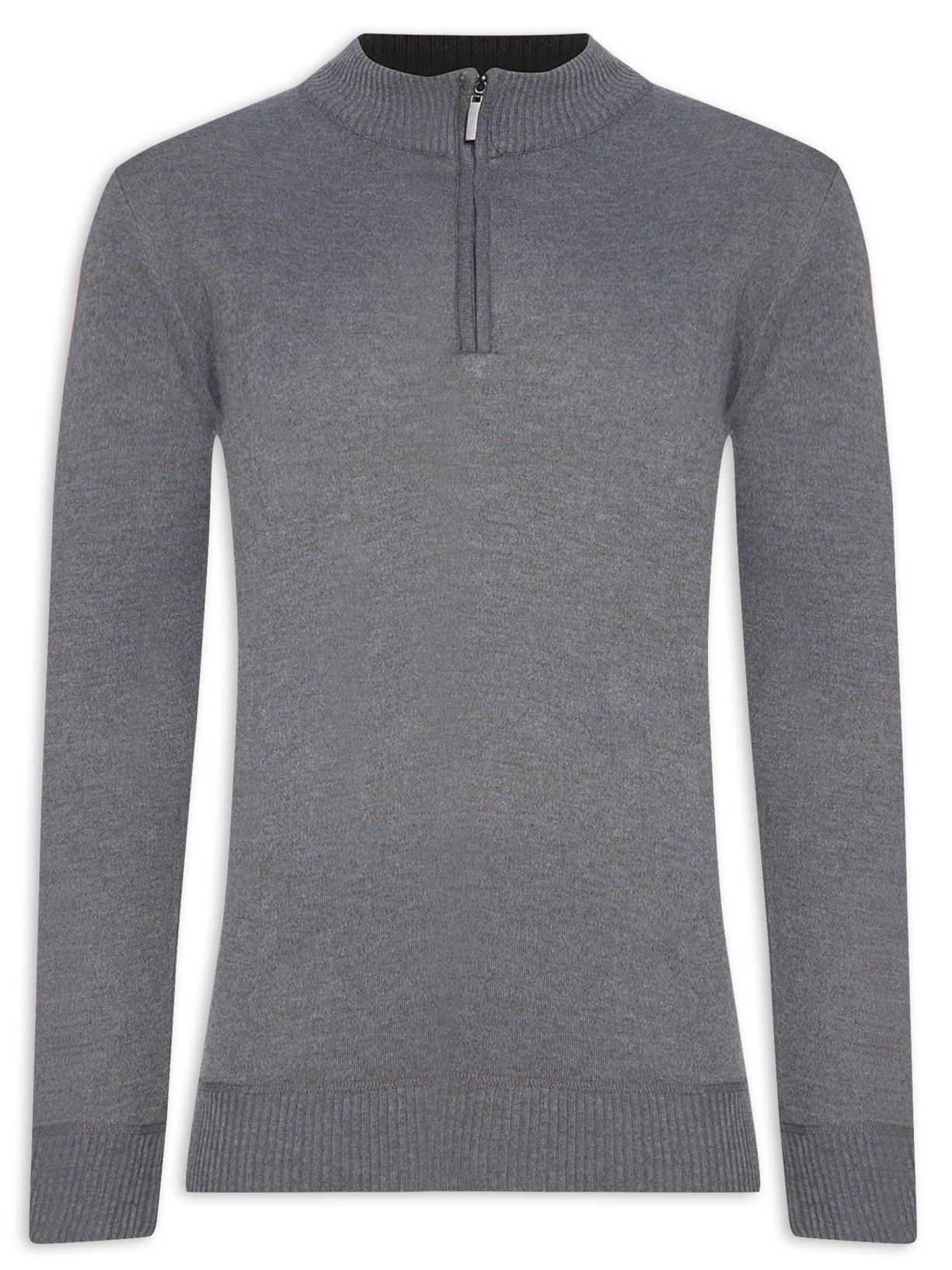 Suéter Masculino Básico Com Meio Zíper - Cinza