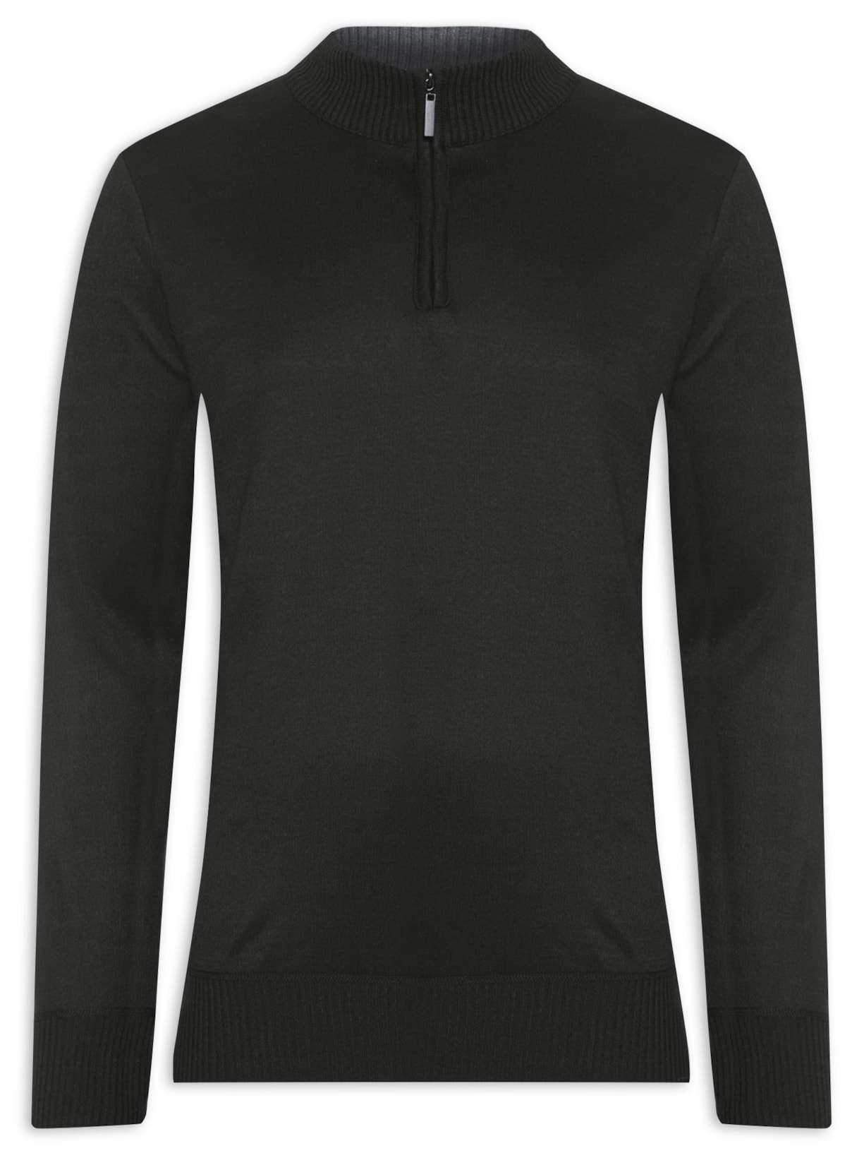 Suéter Masculino Básico Com Meio Zíper - Preto