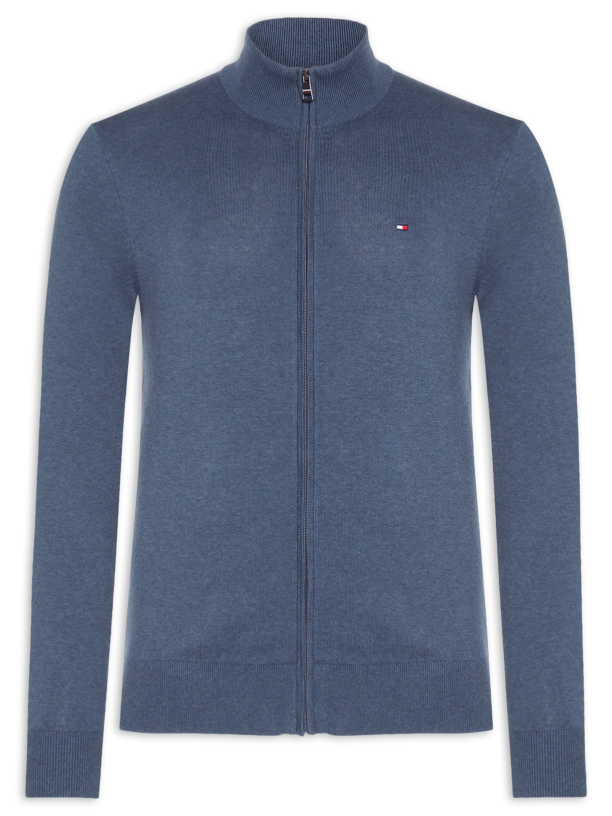 Suéter Masculino Básico Com Zíper Regular Fit - Azul