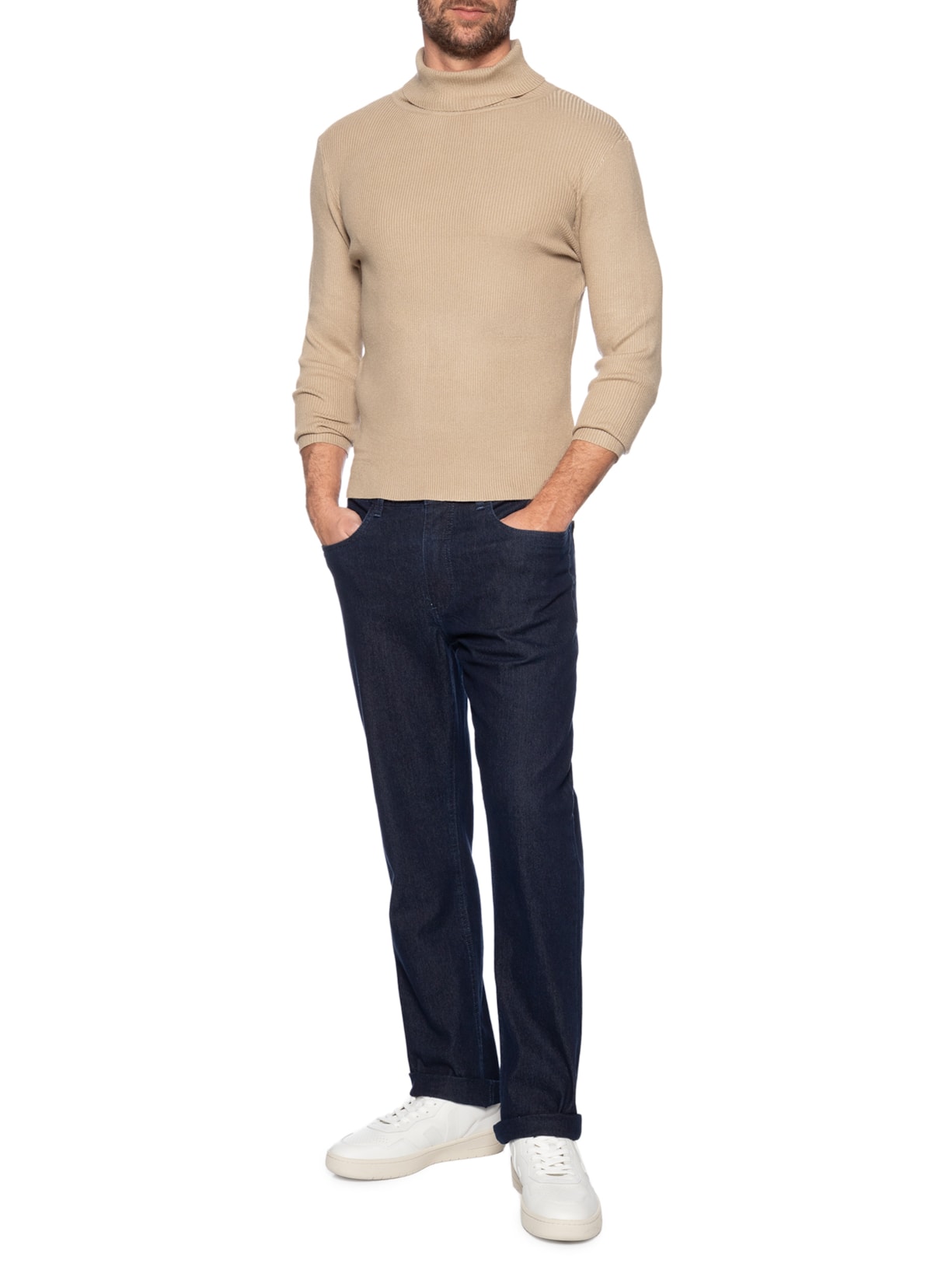 Suéter Masculino Básico Gola Alta Bege '2 Essential