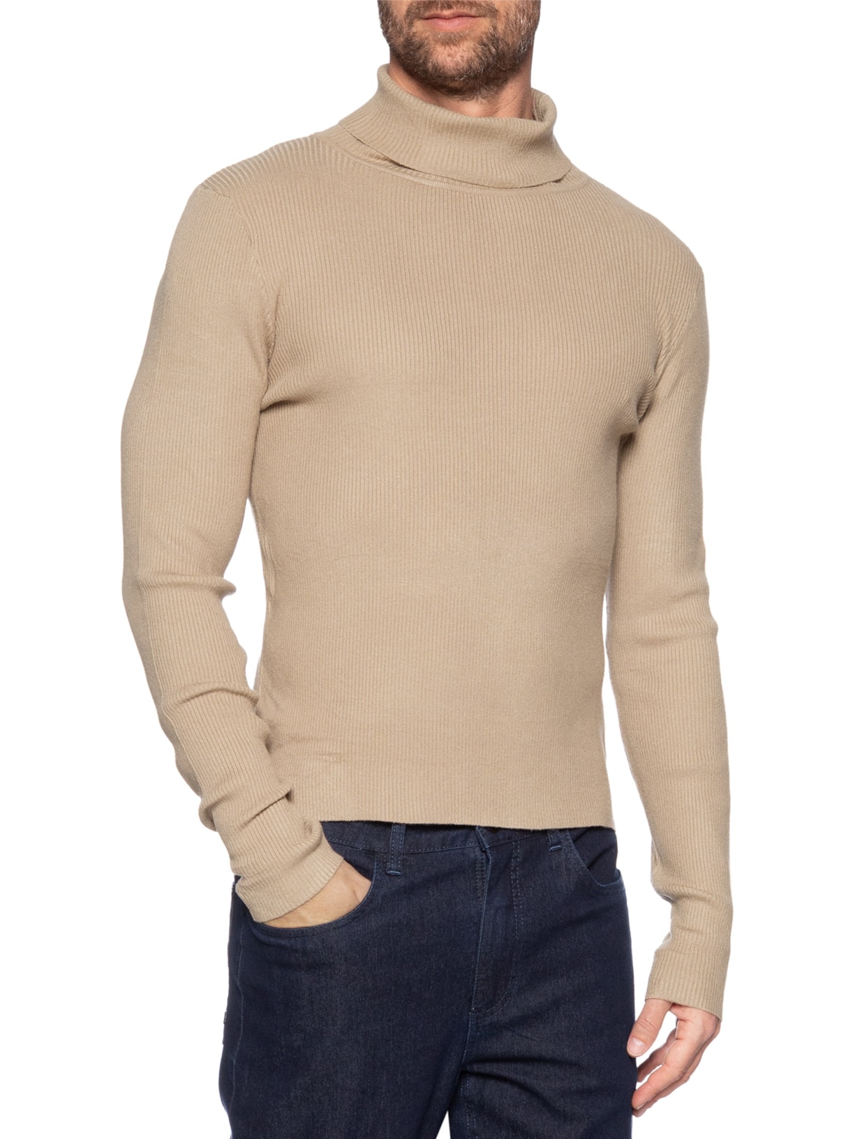 Suéter Masculino Básico Gola Alta Bege '2 Essential