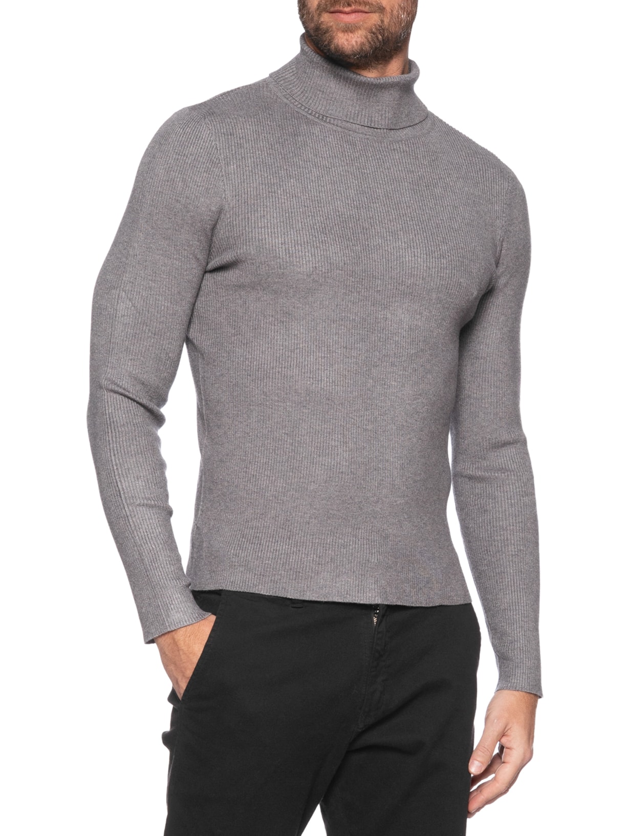 Suéter Masculino Básico Gola Alta Cinza '2 Essential