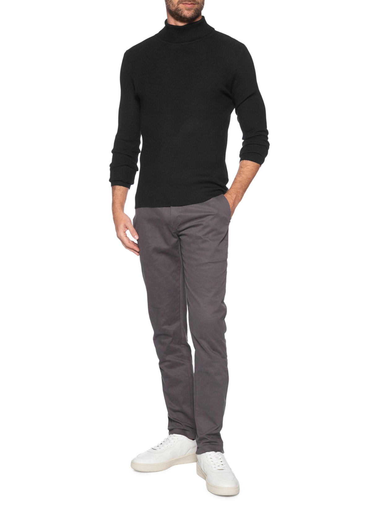 Suéter Masculino Básico Gola Alta Preto '2 Essential