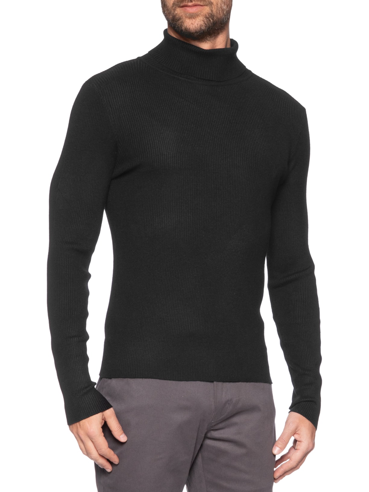 Suéter Masculino Básico Gola Alta Preto '2 Essential